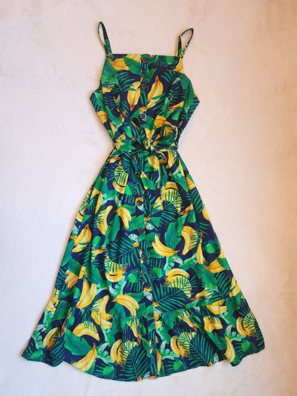 Tropical Banana Print Midi Sundress